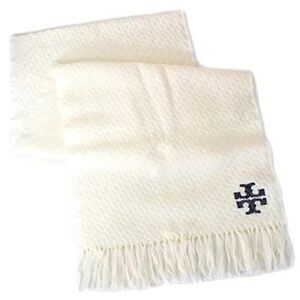Designer Tory Burch Ivory WHIPSTITCH WOVEN T SCARF 100% Merino Wool